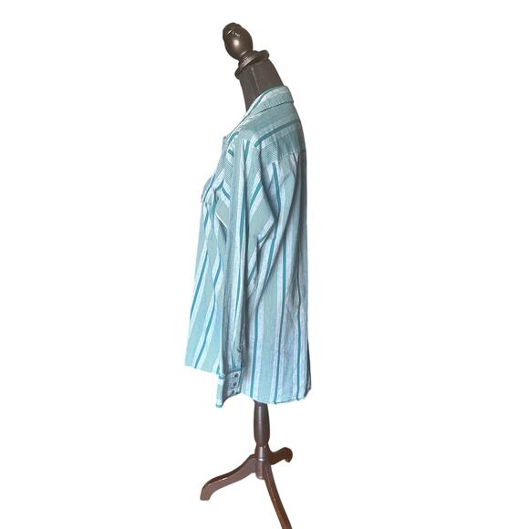 Western Craft Snap Shirt Mens Large Green Stripe Snap Buttons - Picture 7 of 9